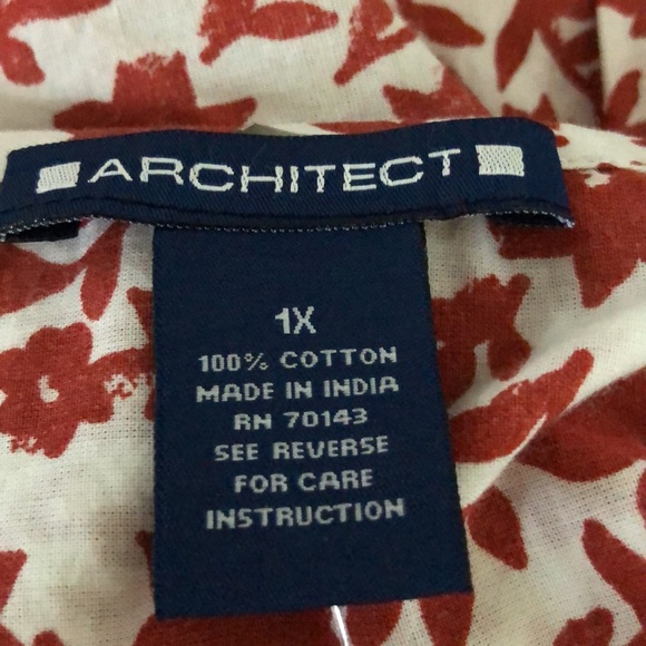 ARCHITEC WOMEN'S TUNIC FLORAL RED/WHITE XL,1X,2X, COTTON PULLOVER 3/4 SLEEVE - Picture 7 of 7